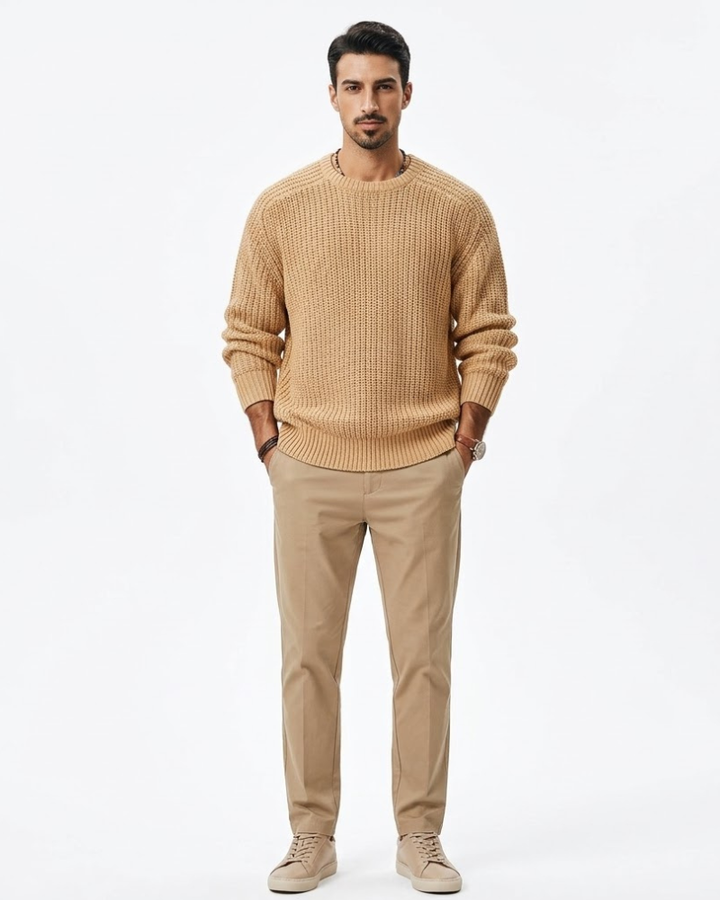 Daxton Pulover Bărbați Pulover Gros – Pulover cu Rețea și Guler Rotund Stil Casual