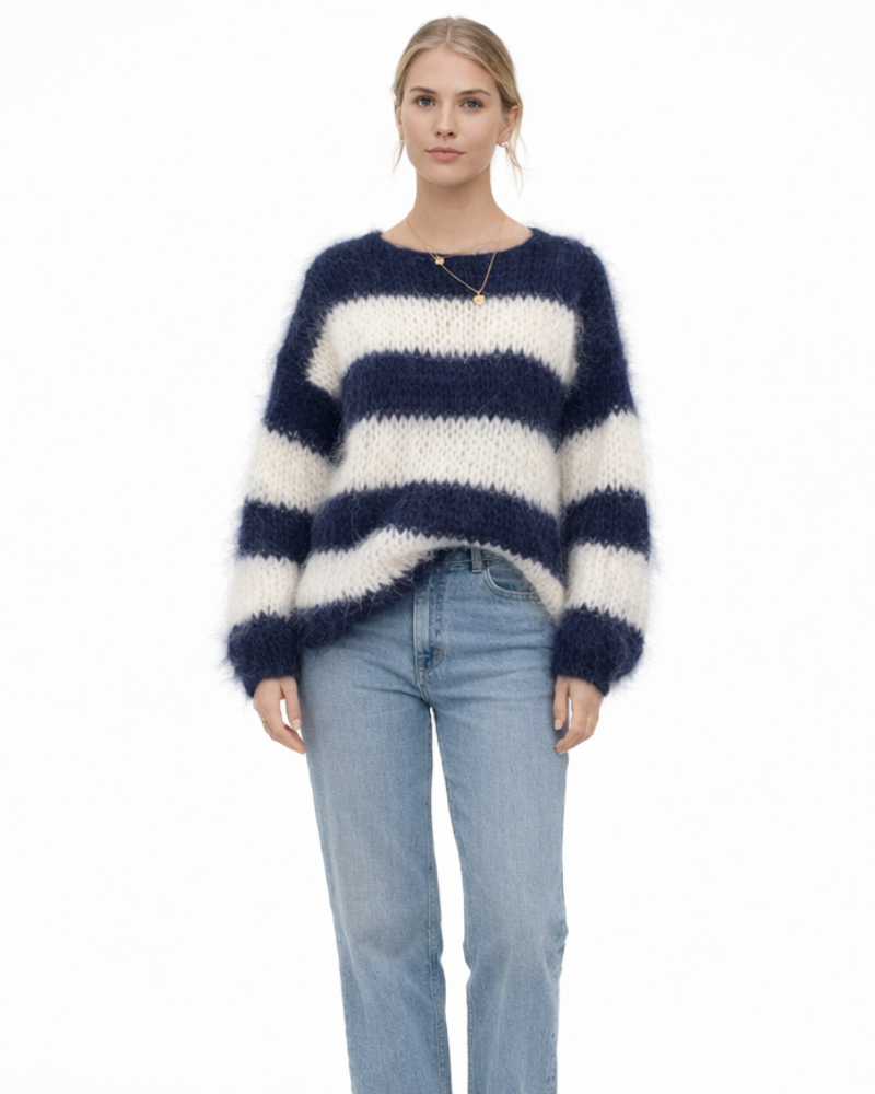 Pulover Amaris pentru femei cu dungi – Pulover oversize din tricot gros, cald și casual