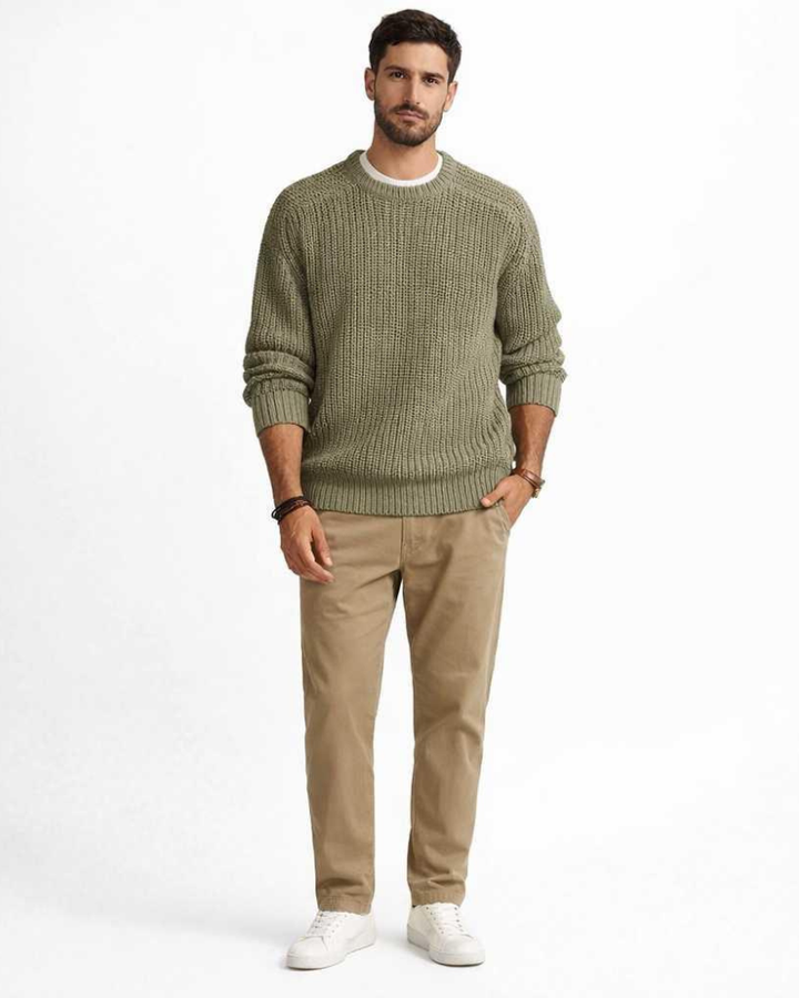 Daxton Pulover Bărbați Pulover Gros – Pulover cu Rețea și Guler Rotund Stil Casual