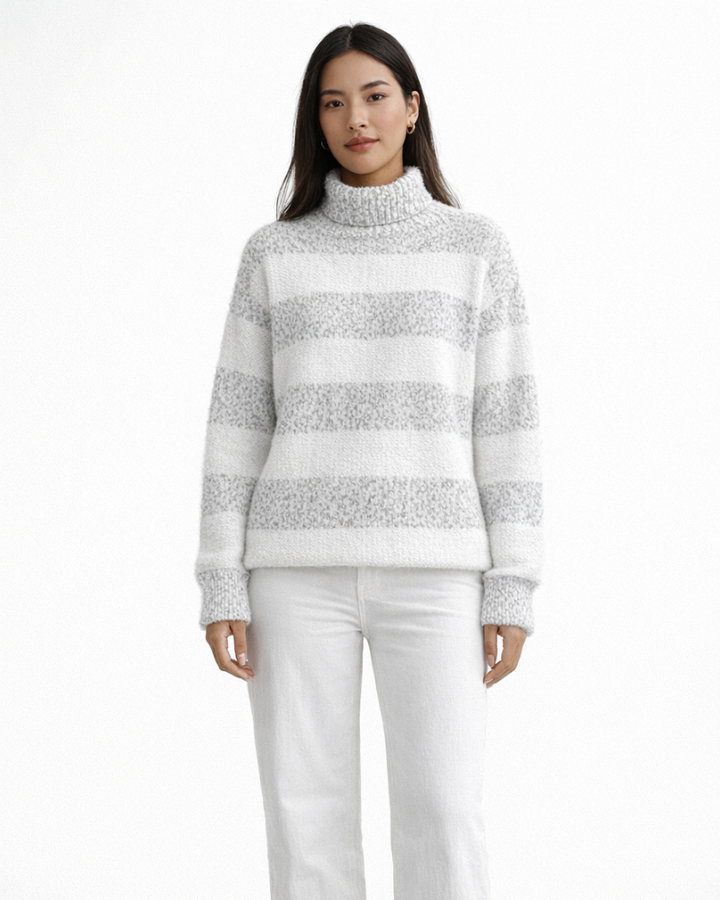 Victoria Maglione Donna Dolcevita – Pulover moale cu dungi elegante casual pentru iarnă
