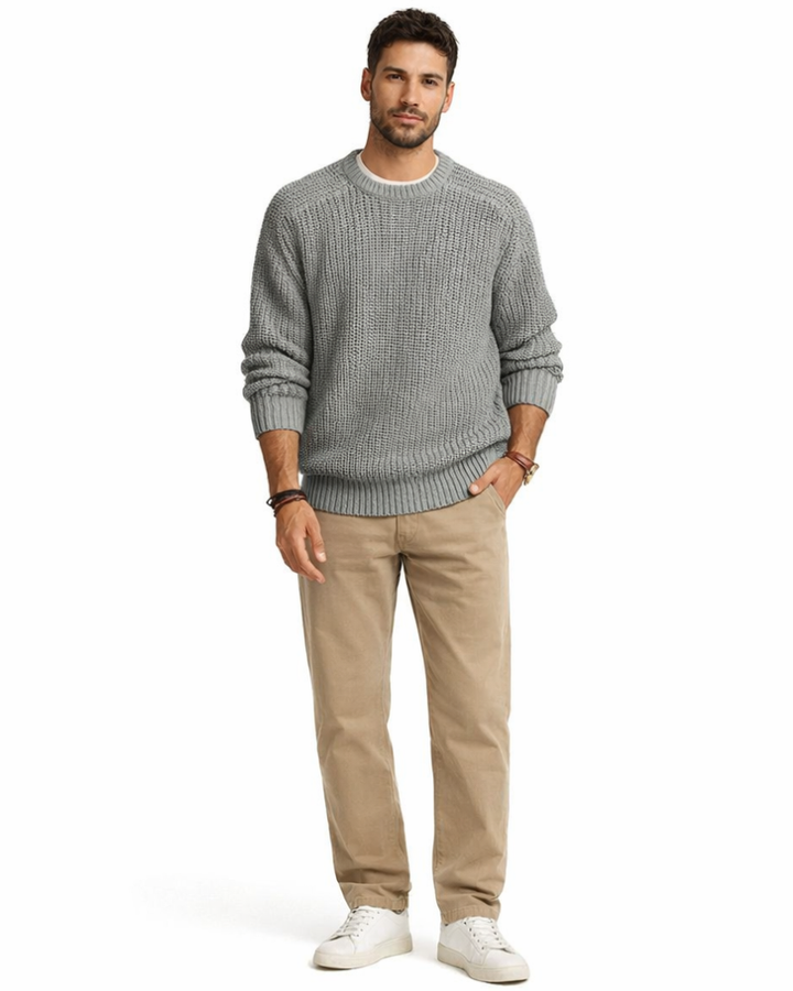 Daxton Pulover Bărbați Pulover Gros – Pulover cu Rețea și Guler Rotund Stil Casual