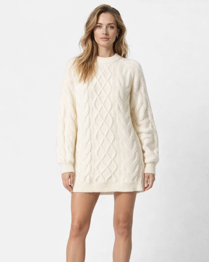 Pulover Arianna Maglione Intrecciato Donna – Pulover cu Guler Rotund Moale Elegant de Iarnă