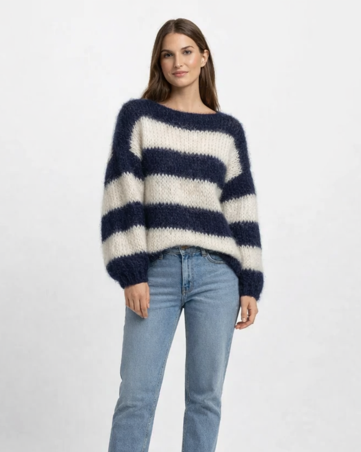 Pulover Amaris pentru femei cu dungi – Pulover oversize din tricot gros, cald și casual