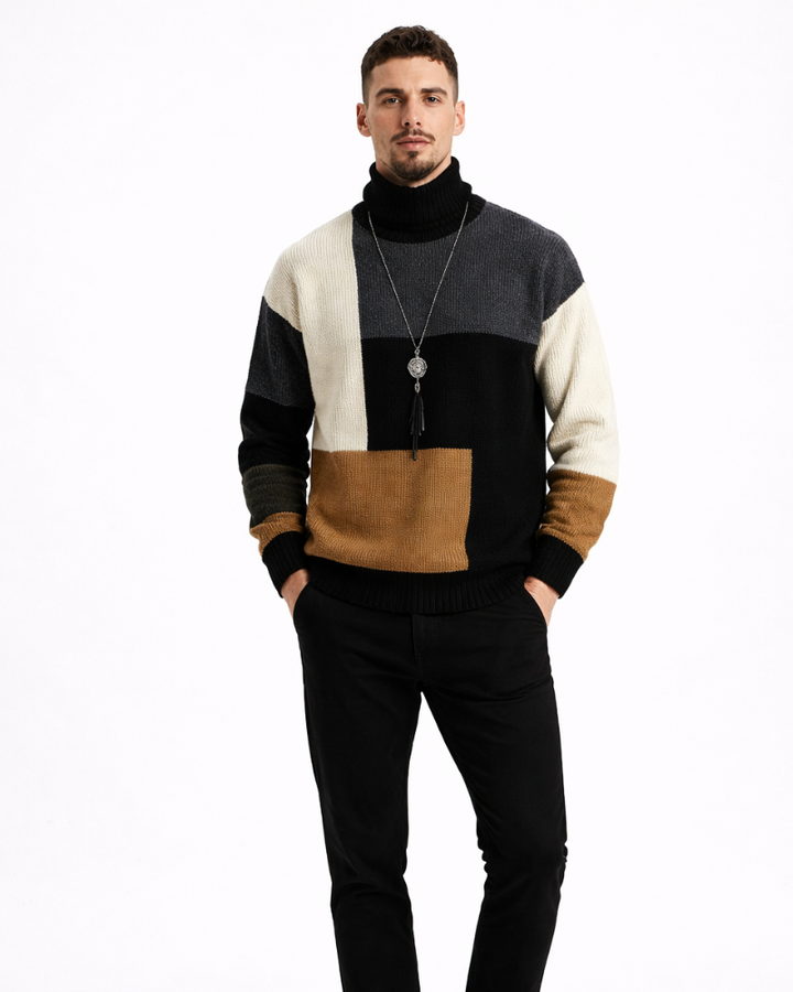 Joshue Pulover Bărbați Patchwork – Pulover Bumbac Guler Rotund Moale Stil Casual