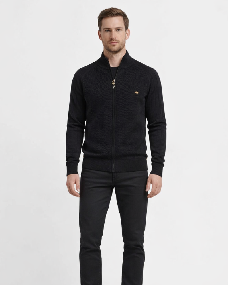 Cardigan bărbați Enrico cu fermoar – Pulover elegant din tricot texturat cu guler înalt