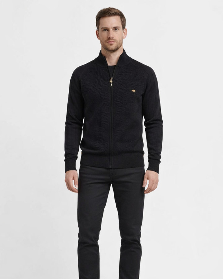 Cardigan bărbați Enrico cu fermoar – Pulover elegant din tricot texturat cu guler înalt