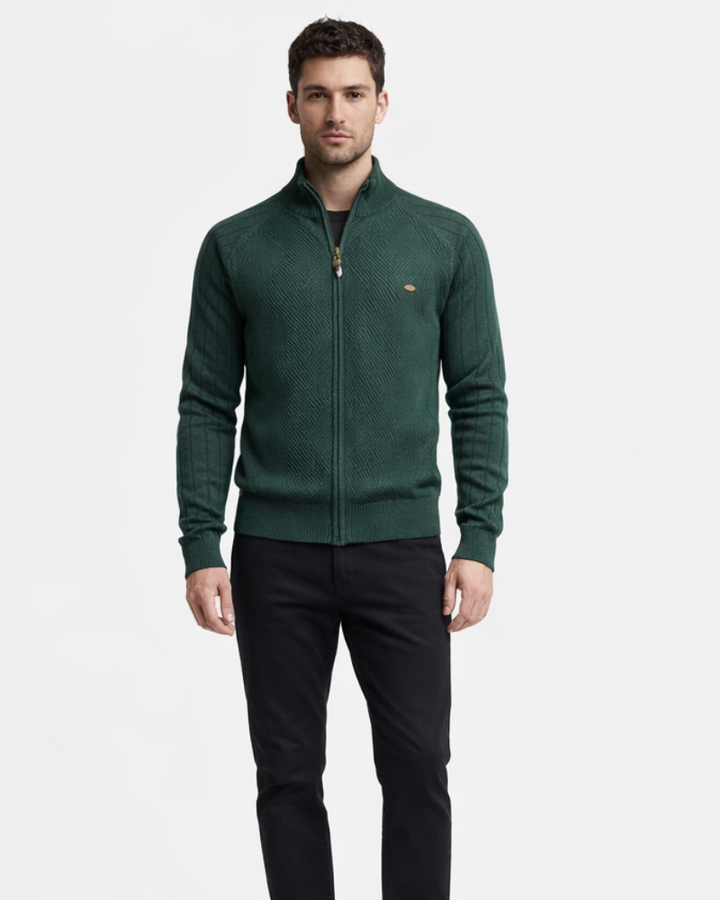 Cardigan bărbați Enrico cu fermoar – Pulover elegant din tricot texturat cu guler înalt