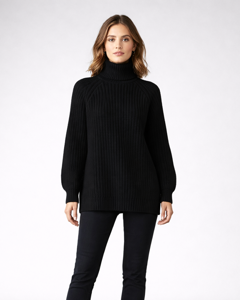 Vittoria Pulover Damă Guler Înalt Lung – Pulover de Iarnă Oversize din Tricot Gros