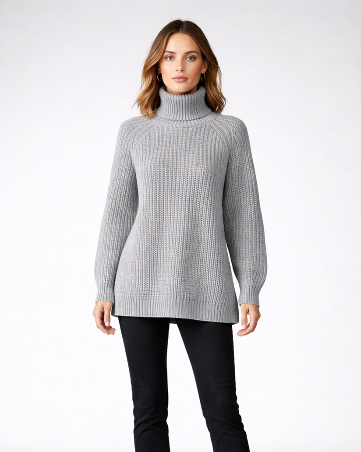 Vittoria Pulover Damă Guler Înalt Lung – Pulover de Iarnă Oversize din Tricot Gros