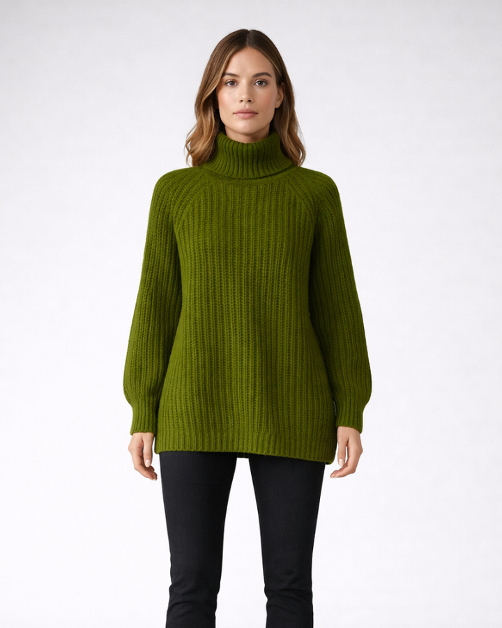 Vittoria Pulover Damă Guler Înalt Lung – Pulover de Iarnă Oversize din Tricot Gros