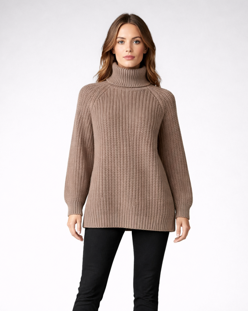 Vittoria Pulover Damă Guler Înalt Lung – Pulover de Iarnă Oversize din Tricot Gros