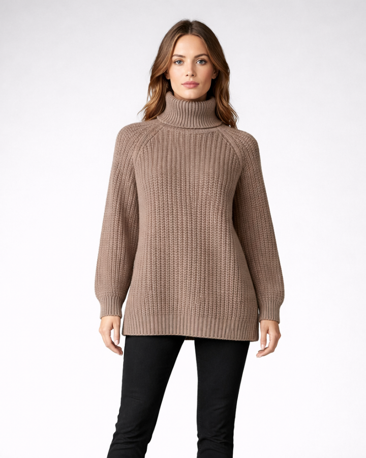 Vittoria Pulover Damă Guler Înalt Lung – Pulover de Iarnă Oversize din Tricot Gros