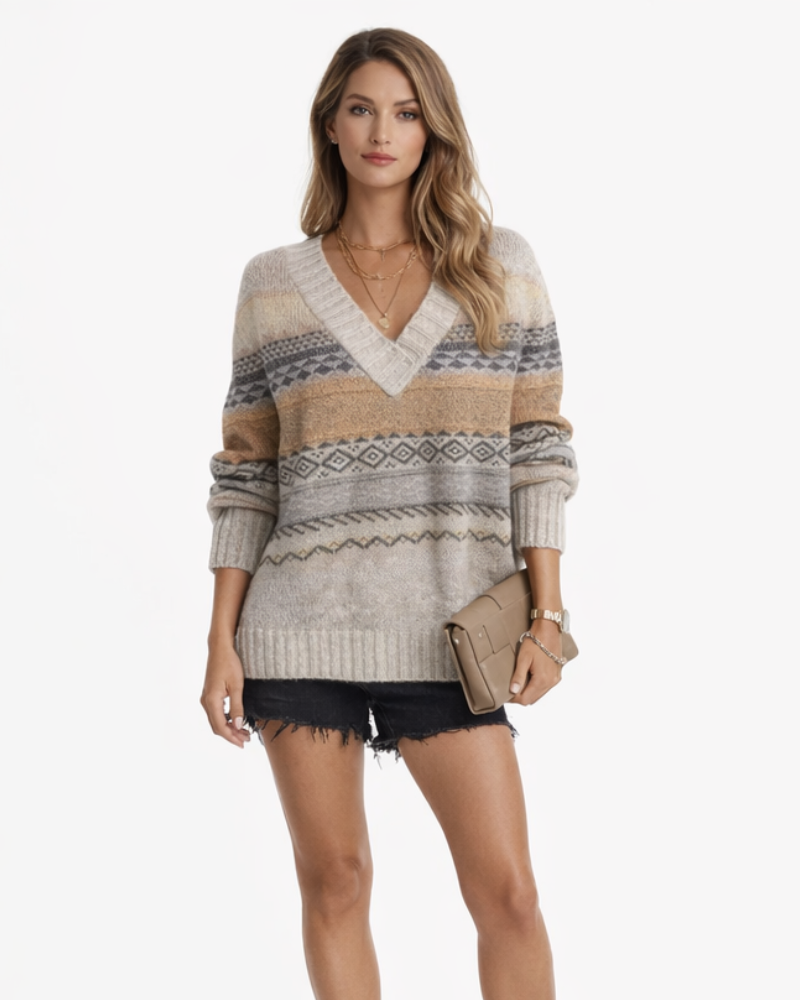Valeria Maglione Damă Decolteu în V – Pulover Moale Oversize Elegant Casual pentru Iarnă