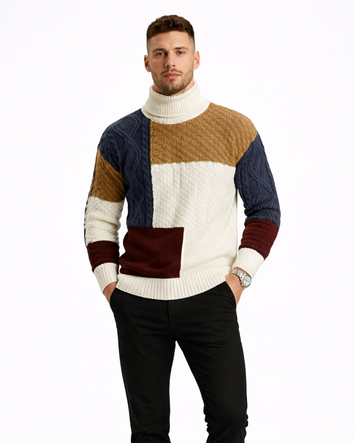 Joshue Pulover Bărbați Patchwork – Pulover Bumbac Guler Rotund Moale Stil Casual
