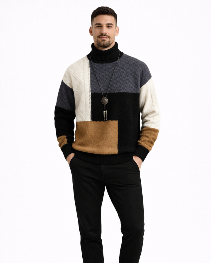 Joshue Pulover Bărbați Patchwork – Pulover Bumbac Guler Rotund Moale Stil Casual