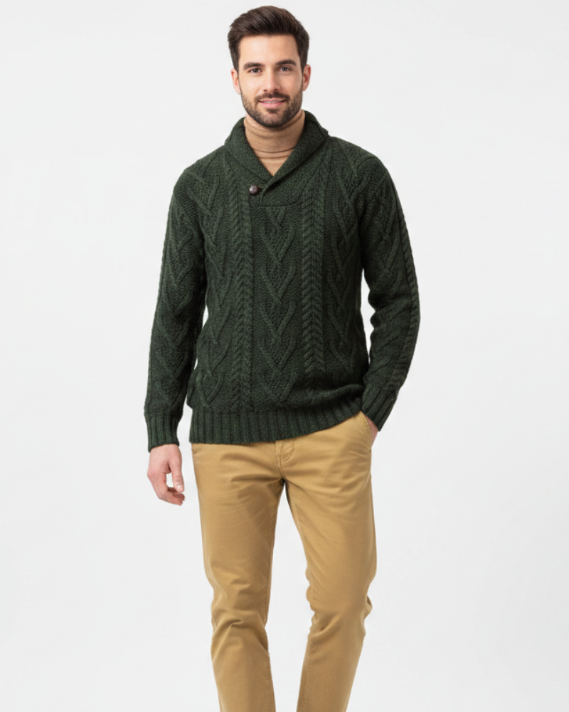 Alan Maglione Herrenpullover mit Zopfmuster und Schalkragen – Warmer Pullover aus Wollmischung