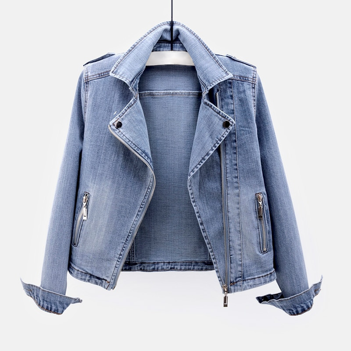 Chaqueta de mezclilla para mujer con mangas largas | con cremallera