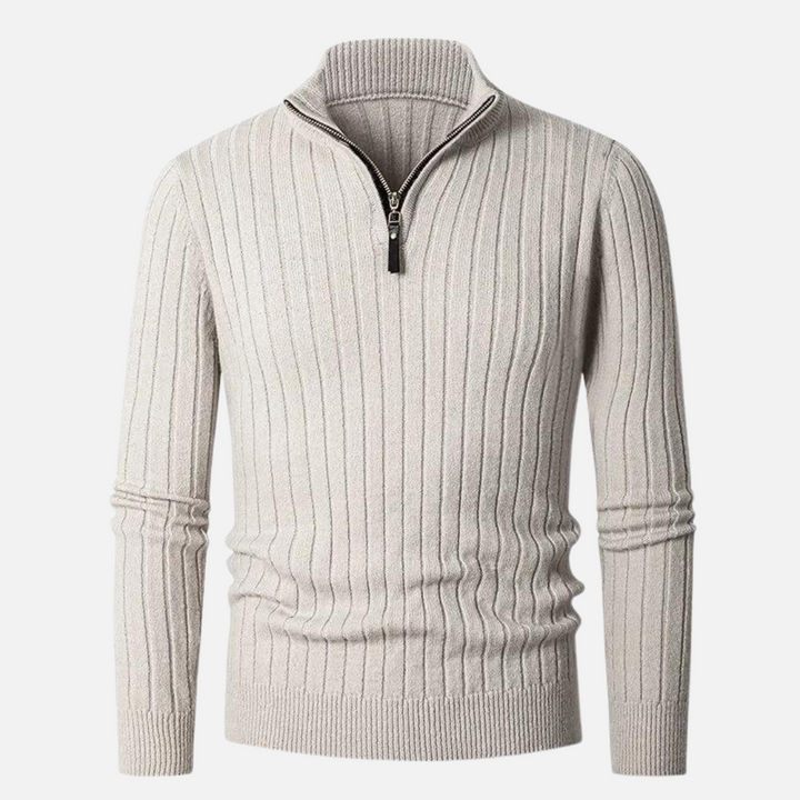Vic Maglione Uomo s zipem – žebrovaný svetr s nastavitelným límcem v moderním stylu