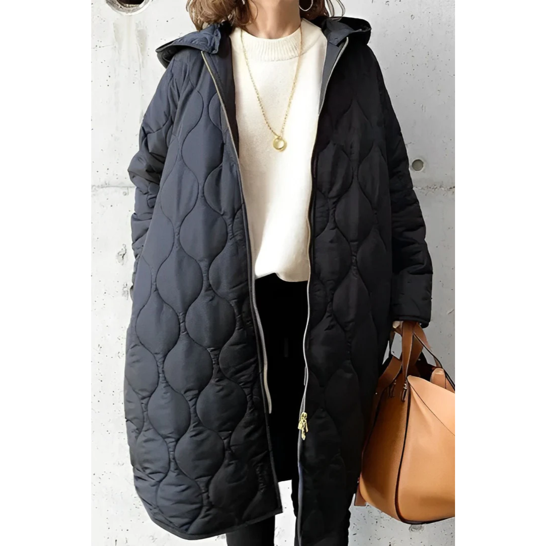 Chaqueta de invierno acolchada para mujer con cremallera | larga
