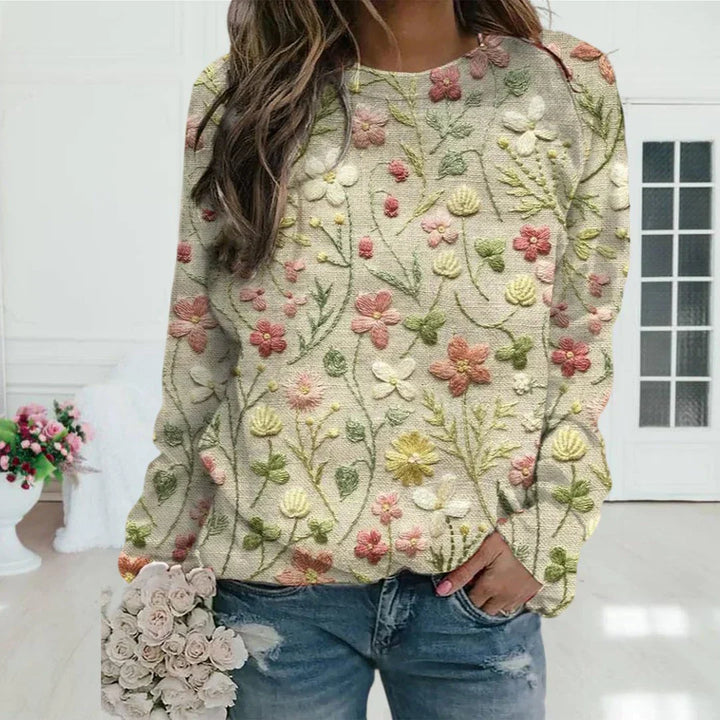 Pulover damă tricotat cu model floral | Casual