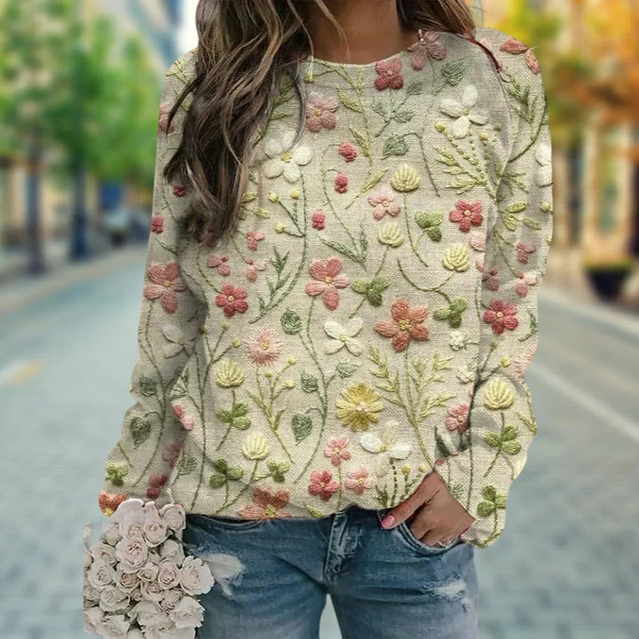 Pulover damă tricotat cu model floral | Casual