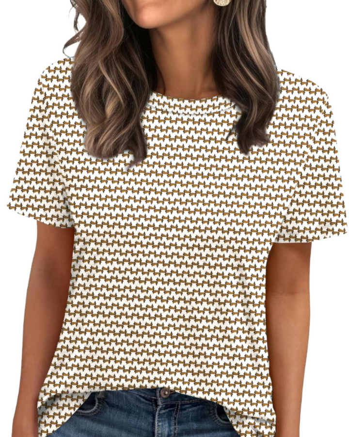 Velora Damen-T-Shirt – Rundhalsausschnitt mit Rippbündchen, kurze Ärmel & Basic Casual Top