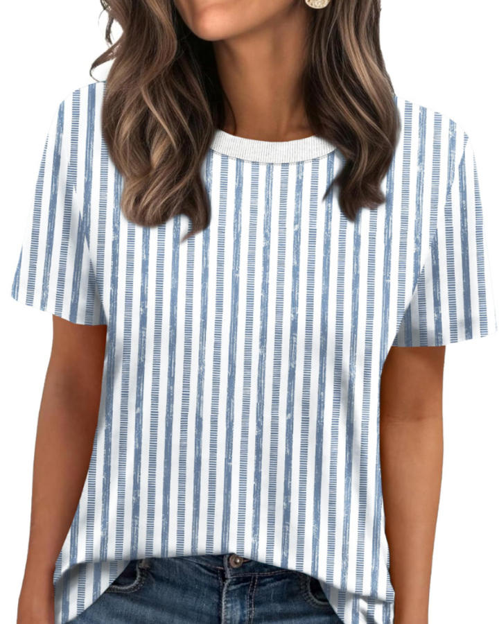 Velora Damen-T-Shirt – Rundhalsausschnitt mit Rippbündchen, kurze Ärmel & Basic Casual Top