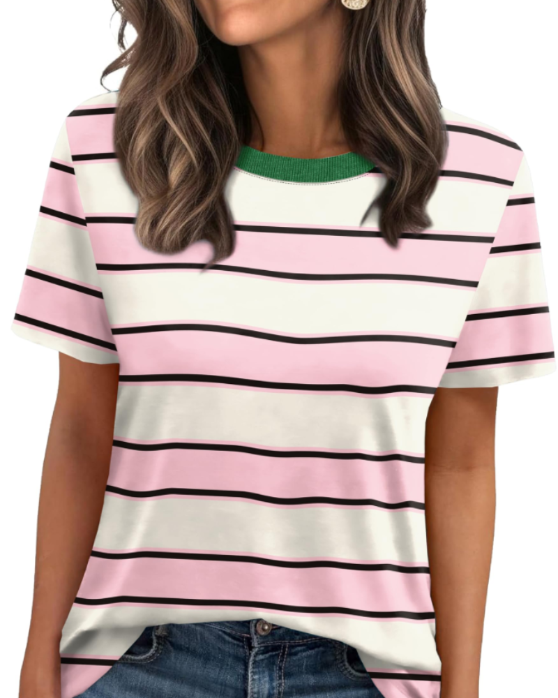 Velora Damen-T-Shirt – Rundhalsausschnitt mit Rippbündchen, kurze Ärmel & Basic Casual Top