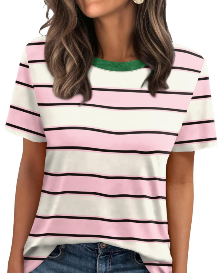 Velora Damen-T-Shirt – Rundhalsausschnitt mit Rippbündchen, kurze Ärmel & Basic Casual Top