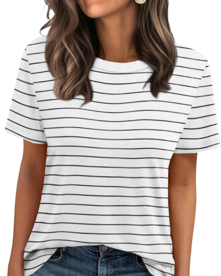 Velora Damen-T-Shirt – Rundhalsausschnitt mit Rippbündchen, kurze Ärmel & Basic Casual Top