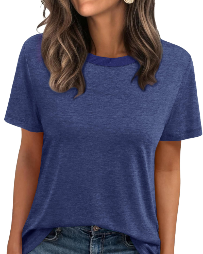 Velora Damen-T-Shirt – Rundhalsausschnitt mit Rippbündchen, kurze Ärmel & Basic Casual Top