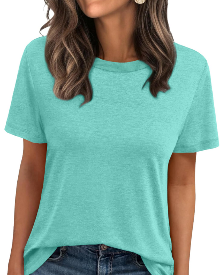 Velora Damen-T-Shirt – Rundhalsausschnitt mit Rippbündchen, kurze Ärmel & Basic Casual Top