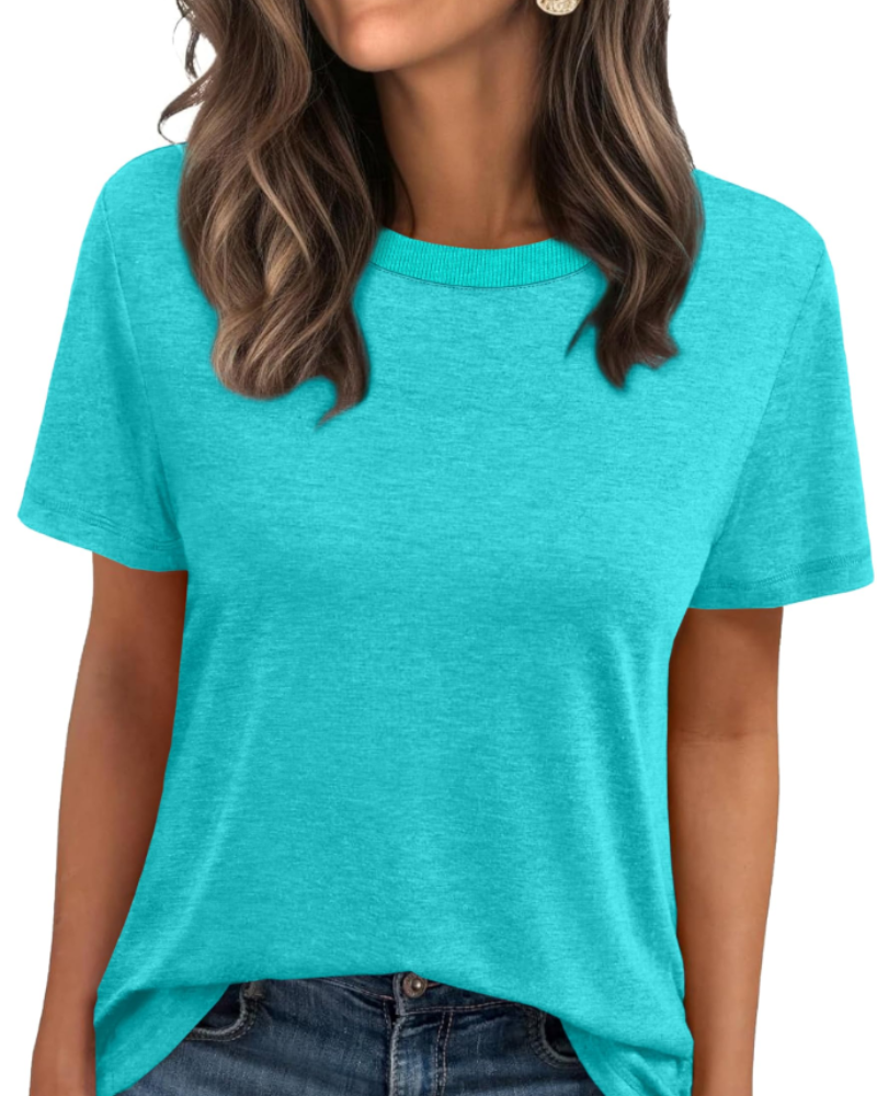 Velora Damen-T-Shirt – Rundhalsausschnitt mit Rippbündchen, kurze Ärmel & Basic Casual Top