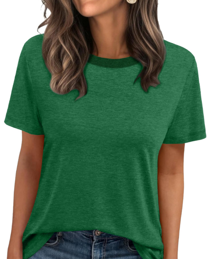 Velora Damen-T-Shirt – Rundhalsausschnitt mit Rippbündchen, kurze Ärmel & Basic Casual Top