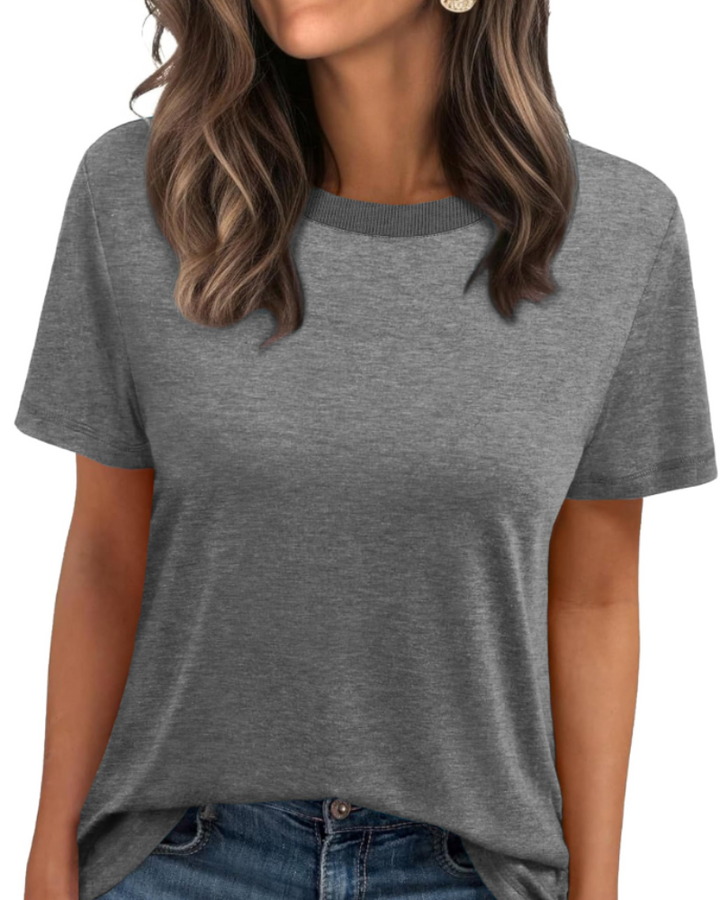 Velora Damen-T-Shirt – Rundhalsausschnitt mit Rippbündchen, kurze Ärmel & Basic Casual Top
