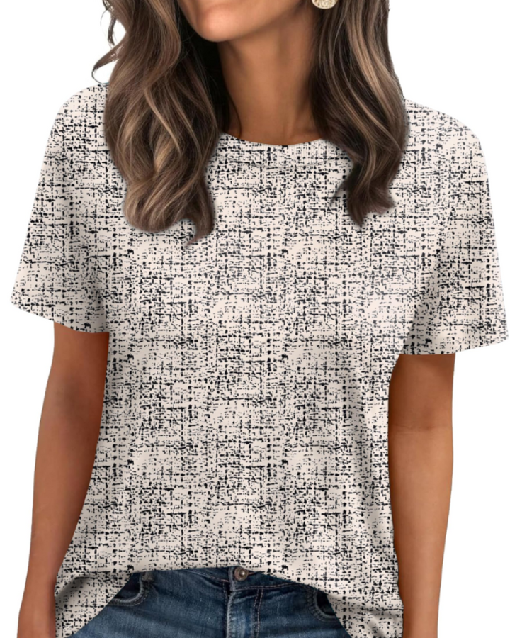 Velora Damen-T-Shirt – Rundhalsausschnitt mit Rippbündchen, kurze Ärmel & Basic Casual Top