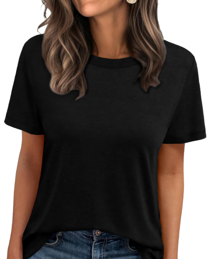 Velora Damen-T-Shirt – Rundhalsausschnitt mit Rippbündchen, kurze Ärmel & Basic Casual Top