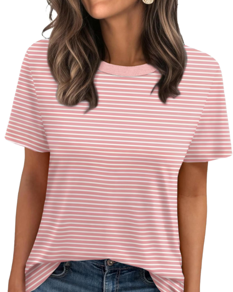 Velora Damen-T-Shirt – Rundhalsausschnitt mit Rippbündchen, kurze Ärmel & Basic Casual Top