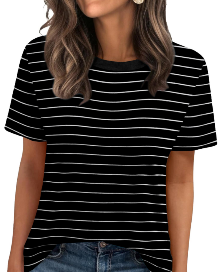 Velora Damen-T-Shirt – Rundhalsausschnitt mit Rippbündchen, kurze Ärmel & Basic Casual Top