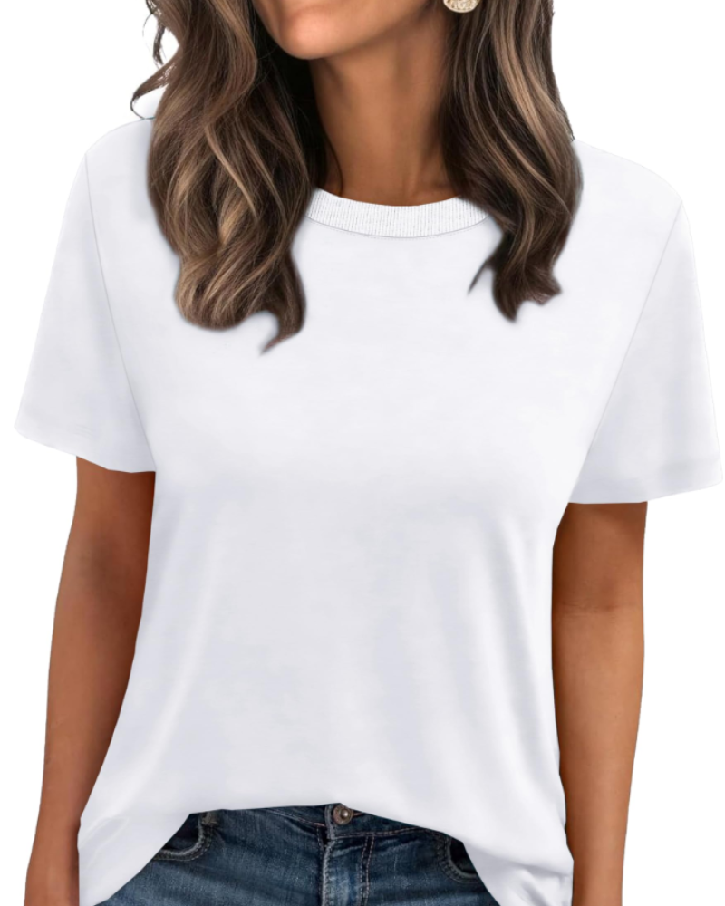 Velora Damen-T-Shirt – Rundhalsausschnitt mit Rippbündchen, kurze Ärmel & Basic Casual Top