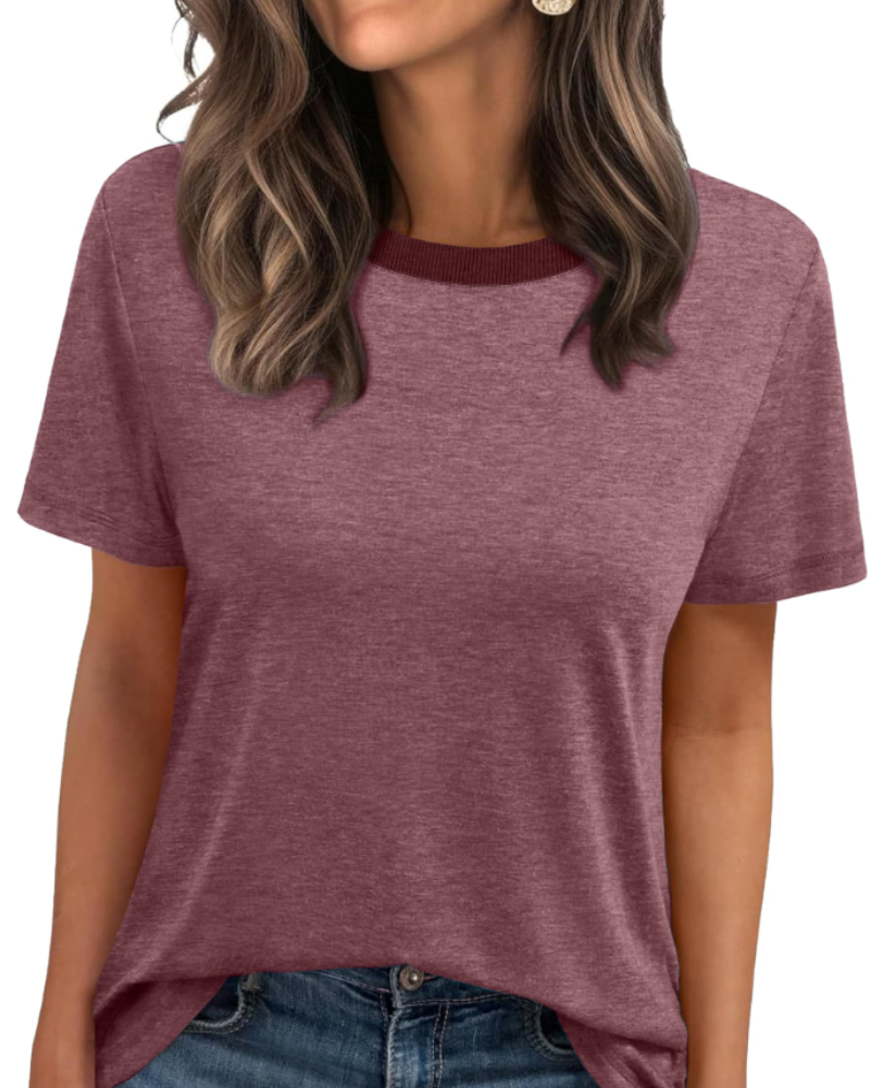 Velora Damen-T-Shirt – Rundhalsausschnitt mit Rippbündchen, kurze Ärmel & Basic Casual Top