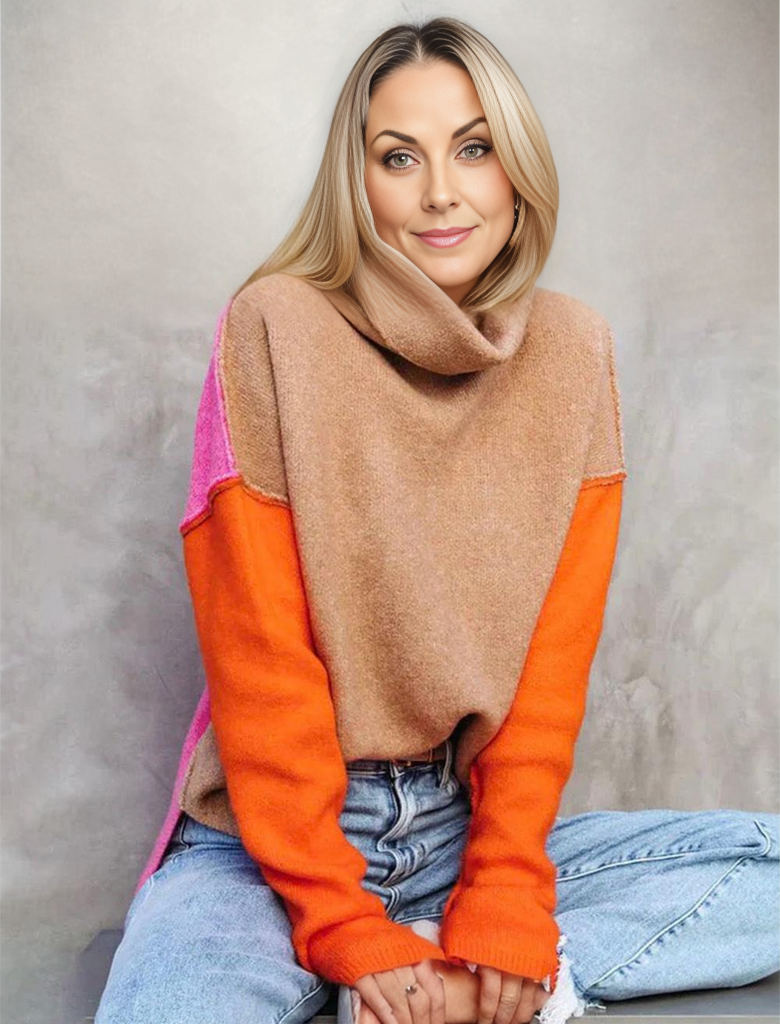Hadley Donna Maglione Collo Alto Colorblock – Pullover Casual Moderno Vestibilità Comoda