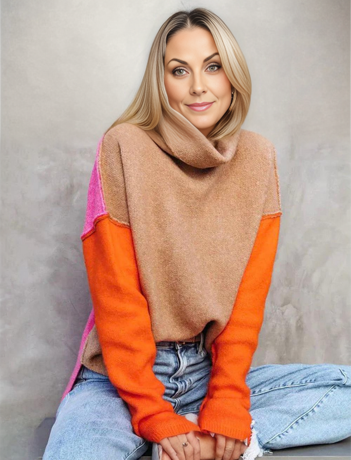 Hadley Donna Maglione Collo Alto Colorblock – Pullover Casual Moderno Vestibilità Comoda