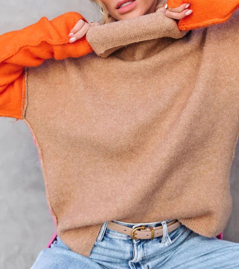 Hadley Donna Maglione Collo Alto Colorblock – Pullover Casual Moderno Vestibilità Comoda