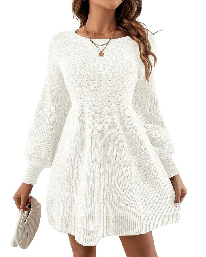 Scottie Vestito Maglia Donna – Maniche a Sbuffo, Vita Alta & Mini A-Line Elegante