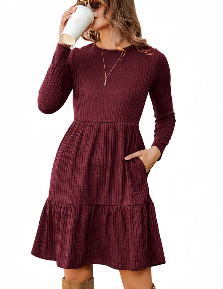 Lakelyn Vestito Donna Autunno – Maniche Lunghe, Collo Tondo & Tasche con Linea A Elegante