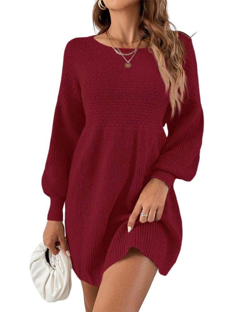 Scottie Vestito Maglia Donna – Maniche a Sbuffo, Vita Alta & Mini A-Line Elegante