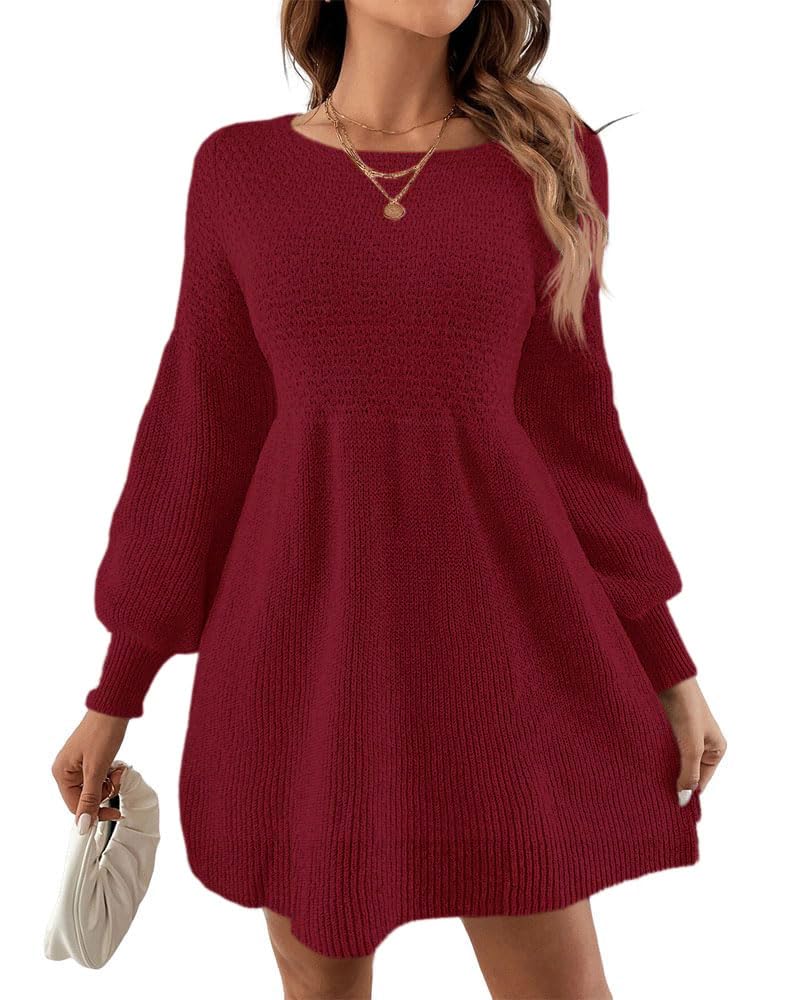Scottie Vestito Maglia Donna – Maniche a Sbuffo, Vita Alta & Mini A-Line Elegante