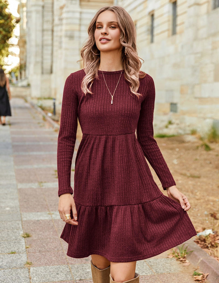Lakelyn Vestito Donna Autunno – Maniche Lunghe, Collo Tondo & Tasche con Linea A Elegante