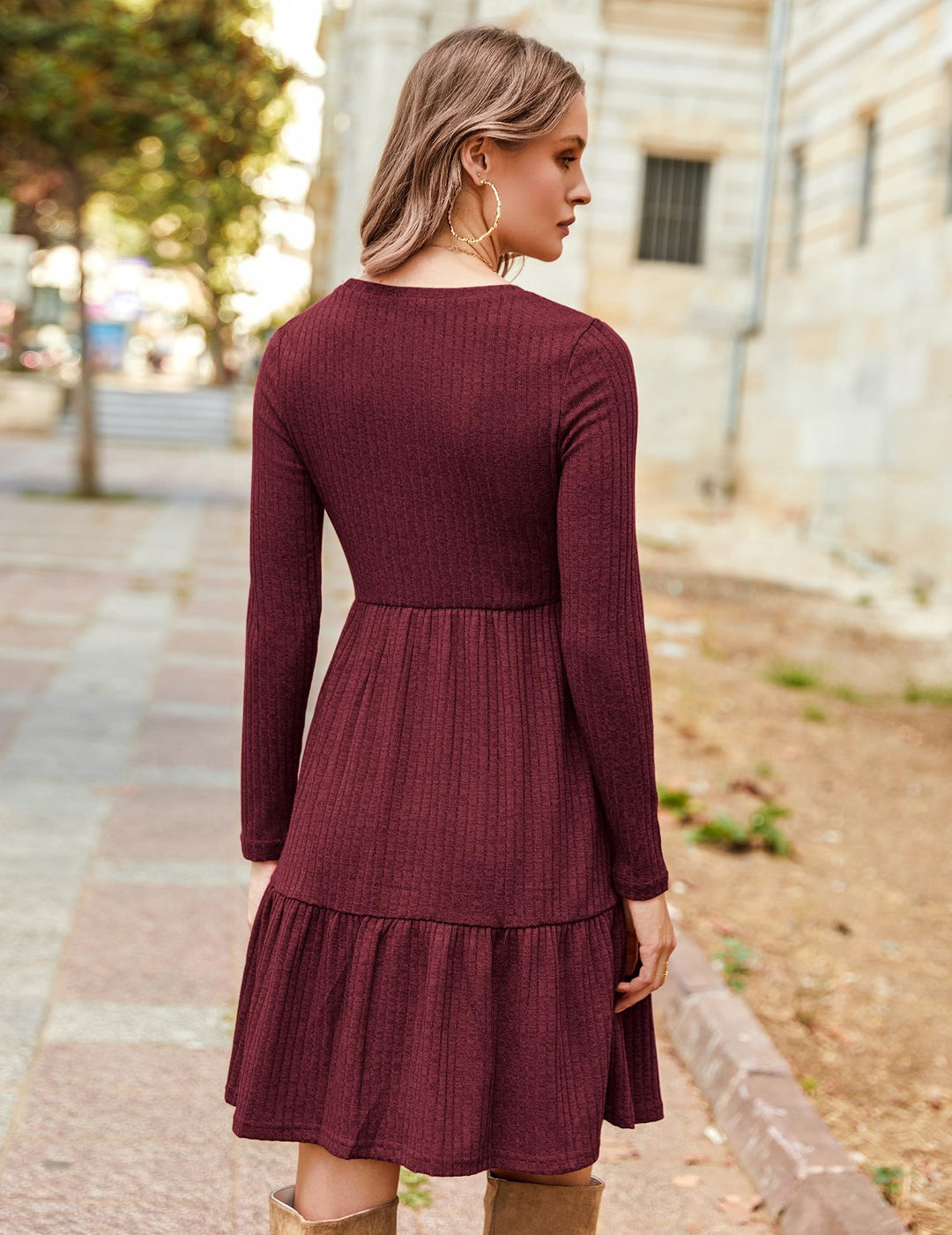 Lakelyn Vestito Donna Autunno – Maniche Lunghe, Collo Tondo & Tasche con Linea A Elegante